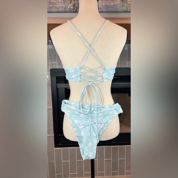 Zaful Blue Floral Bikini Lace up Back Swimsuit Set Size 4 - Picture 2 of 9